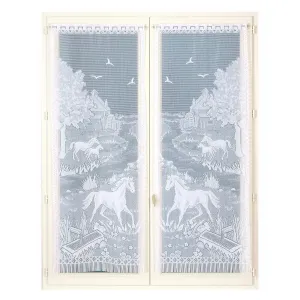 Rovná vitrážová záclona s motivem koňů, pro garnýžovou tyč, pár #5999791