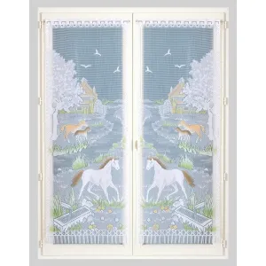 Rovná vitrážová záclona s motivem koňů, pro garnýžovou tyč, pár #6011670