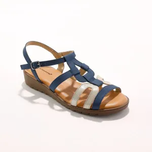 Kožené sandály na klínku, ze 2 materiálů #4580489