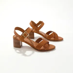 Sandály s proplétanými pásky, na podpatku, karamelové #4379605