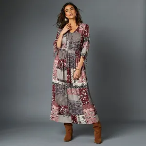 Dlouhé šaty v patchwork designu #615600