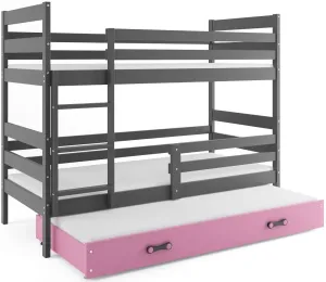 BMS Dětská patrová postel ERYK 3 s přistýlkou | šedá Barva: Šedá / růžová, Rozměr: 200 x 90 cm #5341415