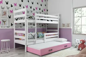 BMS Dětská patrová postel s přistýlkou Eryk 3 | bílá Barva: bílá / růžová, Rozměr: 160 x 80 cm #5339211