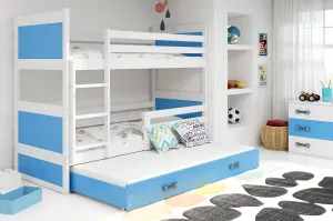 BMS Dětská patrová postel s přistýlkou RICO 3 | bílá 80 x 190 cm Barva: Modrá #5341478