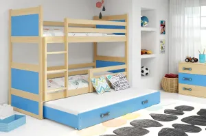 BMS Dětská patrová postel s přistýlkou RICO 3 | borovice 90 x 200 cm Barva: Modrá #5341498