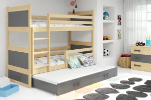 BMS Dětská patrová postel s přistýlkou RICO 3 | borovice 90 x 200 cm Barva: Šedá #5341500