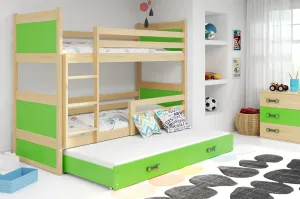 BMS Dětská patrová postel s přistýlkou RICO 3 | borovice 90 x 200 cm Barva: Zelená #5341501