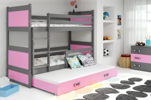 BMS Dětská patrová postel s přistýlkou RICO 3 | šedá 80 x 190 cm Barva: Růžová #5341502