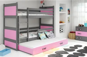 BMS Dětská patrová postel s přistýlkou RICO 3 | šedá 90 x 200 cm Barva: Růžová #5341509