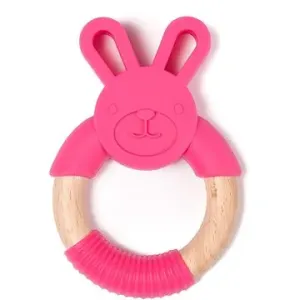 Bo Jungle kousátko B-Teether Animal Wood Pink Rabbit