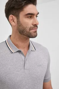 Bavlněné polo tričko BOSS šedá barva, hladký