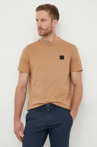 Bavlněné tričko BOSS béžová barva, s aplikací