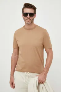 Bavlněné tričko BOSS béžová barva