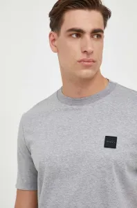 Bavlněné tričko BOSS šedá barva, s aplikací, 50485158