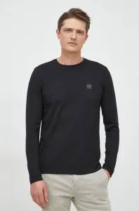 Bavlněné tričko s dlouhým rukávem BOSS Boss Casual , černá barva, s aplikací #3848770