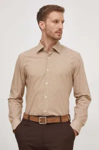Košile BOSS pánská, béžová barva, slim, s klasickým límcem #6132783