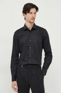 Košile BOSS pánská, černá barva, slim, s italským límcem