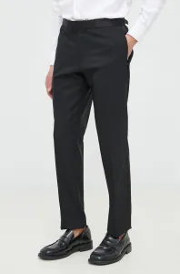Vlněné kalhoty BOSS pánské, černá barva, jednoduché #4301724