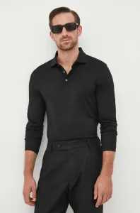 Vlněné tričko s dlouhým rukávem BOSS černá barva