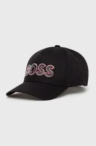 Bavlněná čepice BOSS Boss Athleisure černá barva, s potiskem