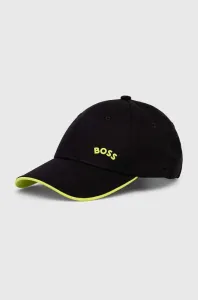 Bavlněná baseballová čepice BOSS BOSS GREEN černá barva, s potiskem #4443884