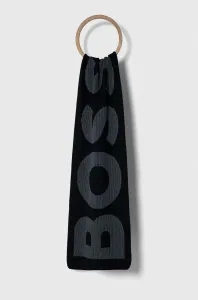 Šátek z vlněné směsi BOSS tmavomodrá barva, vzorovaný