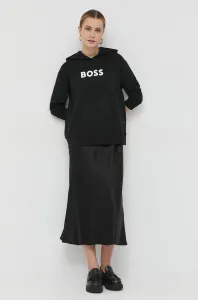 Bavlněná mikina BOSS dámská, černá barva, s kapucí, s potiskem #2019402