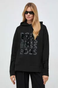 Bavlněná mikina BOSS dámská, černá barva, s kapucí, s potiskem #5560238
