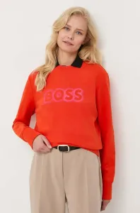 Bavlněná mikina BOSS dámská, oranžová barva, s potiskem #4884535