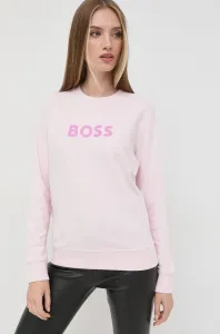 Bavlněná mikina BOSS dámská, růžová barva, s potiskem #5566272