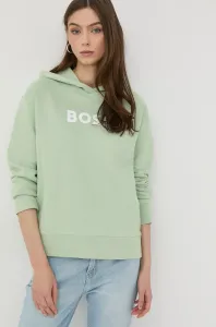 Bavlněná mikina BOSS dámská, zelená barva, s potiskem #2019406