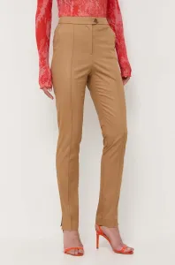 Kalhoty BOSS dámské, béžová barva, jednoduché, high waist #5411316