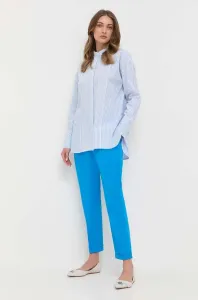 Kalhoty BOSS dámské, béžová barva, jednoduché, high waist #6134079