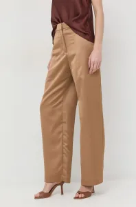 Kalhoty BOSS dámské, béžová barva, široké, high waist #5657290