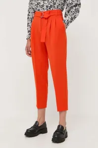 Kalhoty BOSS dámské, oranžová barva, jednoduché, high waist