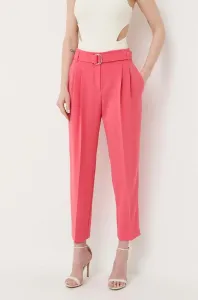 Kalhoty BOSS dámské, růžová barva, jednoduché, high waist #5336517