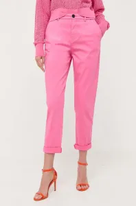 Kalhoty BOSS dámské, růžová barva, jednoduché, high waist