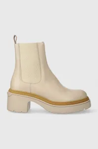 Kožené kotníkové boty BOSS Carol dámské, béžová barva, na podpatku, 50498804 #5684568