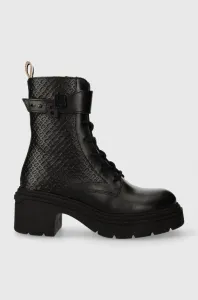Kožené kotníkové boty BOSS Carol dámské, černá barva, na podpatku, 50504599