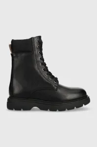 Kožené kotníkové boty BOSS Jacob dámské, černá barva, na plochém podpatku #5588794