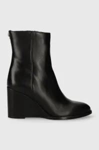 Kožené kotníkové boty BOSS Nilufar dámské, černá barva, na klínku, 50504458