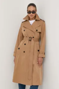 Trench kabát BOSS dámský, béžová barva, přechodný, dvouřadový #5678180
