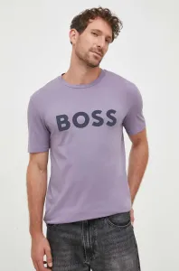 Bavlněné tričko BOSS BOSS CASUAL fialová barva, s potiskem #6132550