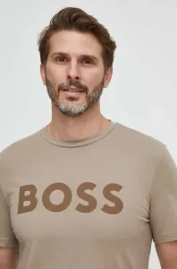 Bavlněné tričko BOSS CASUAL hnědá barva, s potiskem, 50481923