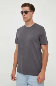 Bavlněné tričko BOSS BOSS CASUAL šedá barva, s aplikací