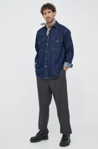Džínová košile BOSS BOSS ORANGE pánská, tmavomodrá barva, regular, s klasickým límcem