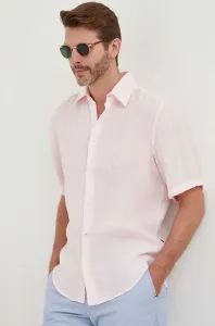 Plátěná košile BOSS BOSS ORANGE růžová barva, regular, s klasickým límcem