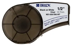 Brady M21-500-595-Wt Tape, 12.7Mm X 6.4M, Vinyl Film, Blk/wht