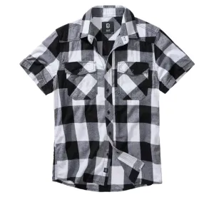Brandit Kostkovaná košile s krátkým rukávem, bílá/černá - 4XL