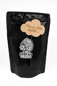 Zrnková káva Indian coffee 200g s dřevěným emblémem na míru Vyberte si motiv: Pohoda, klídek, kafíčko